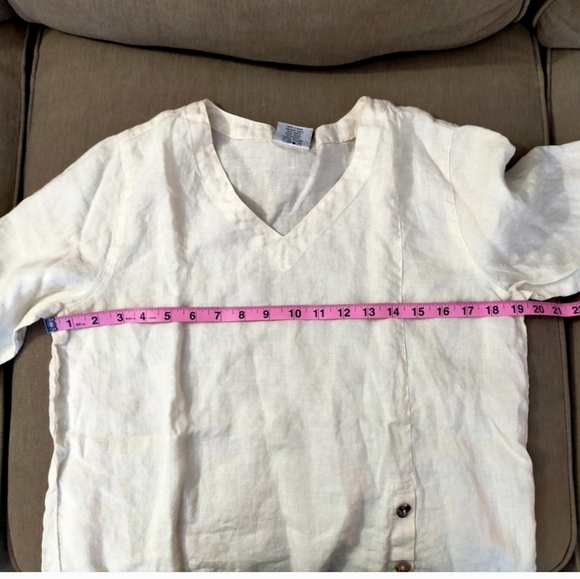 Click By Color Me Cotton Cream V Neck Linen 3/4 Blouse Top Oversized - Picture 8 of 12